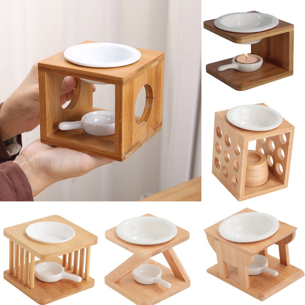 Ceramic Oil Burner - Wooden Essential Oil Burner with Ceramic